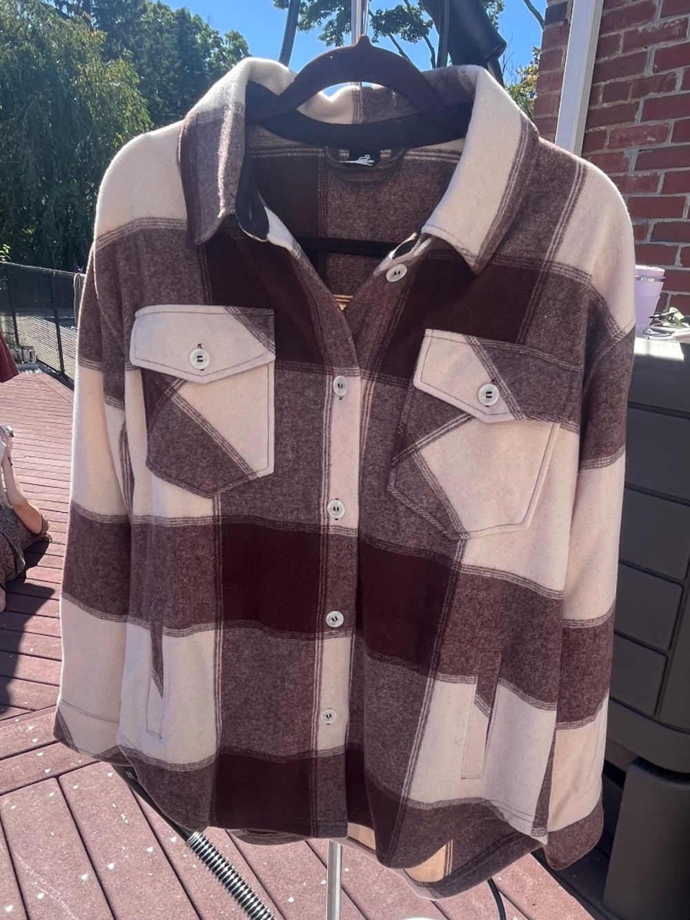 NWOT WoolX Brown/Cream "Shacket," M